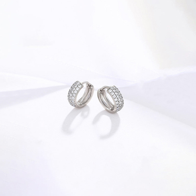 Xuping Jewelry Silver-Plated Silver Toned AD Studded Contemporary Hoop Earrings