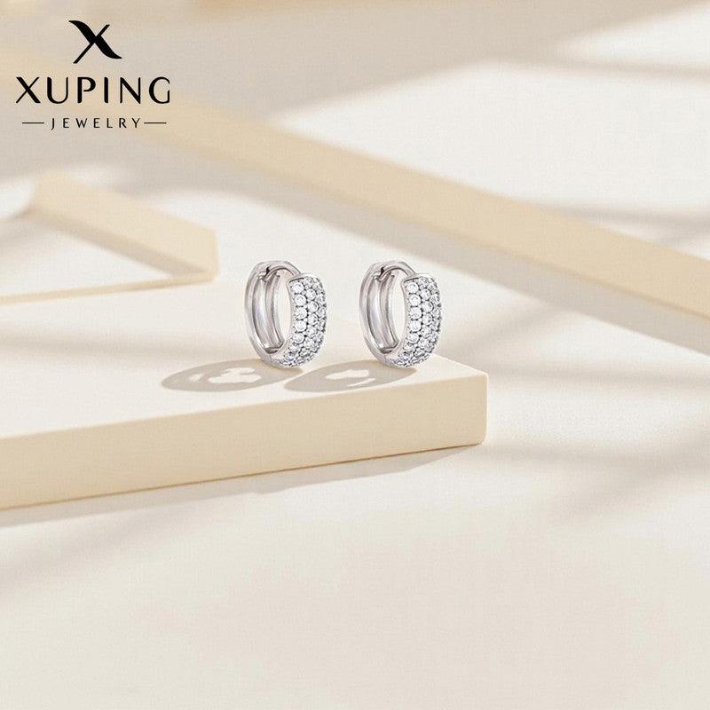 Xuping Jewelry Silver-Plated Silver Toned AD Studded Contemporary Hoop Earrings