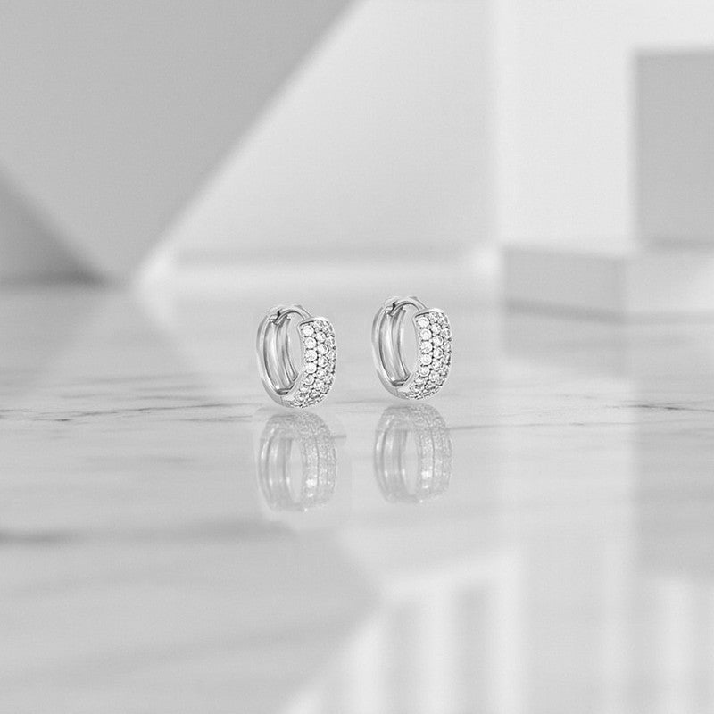 Xuping Jewelry Silver-Plated Silver Toned AD Studded Contemporary Hoop Earrings