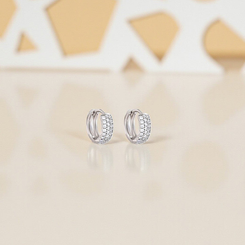 Xuping Jewelry Silver-Plated Silver Toned AD Studded Contemporary Hoop Earrings