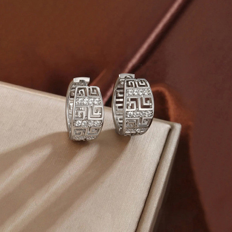 Xuping Jewelry Silver-Plated Silver Toned AD Studded Contemporary Hoop Earrings