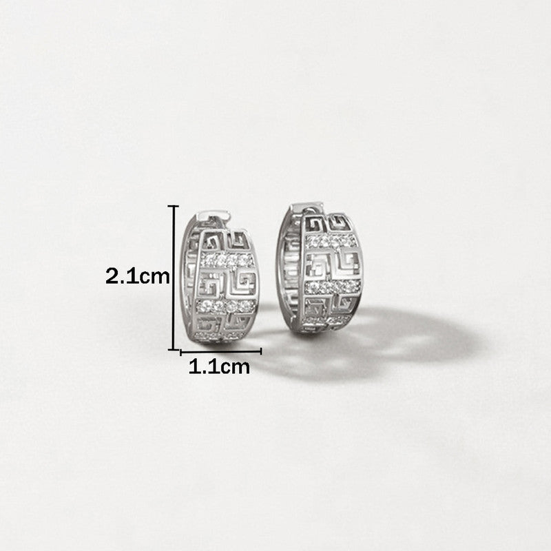 Xuping Jewelry Silver-Plated Silver Toned AD Studded Contemporary Hoop Earrings
