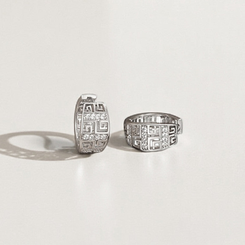 Xuping Jewelry Silver-Plated Silver Toned AD Studded Contemporary Hoop Earrings