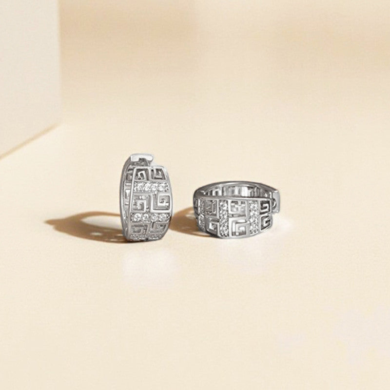 Xuping Jewelry Silver-Plated Silver Toned AD Studded Contemporary Hoop Earrings