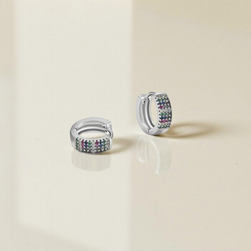 Xuping Jewelry Silver-Plated Multicolour Silver Toned AD Studded Contemporary Hoop Earrings