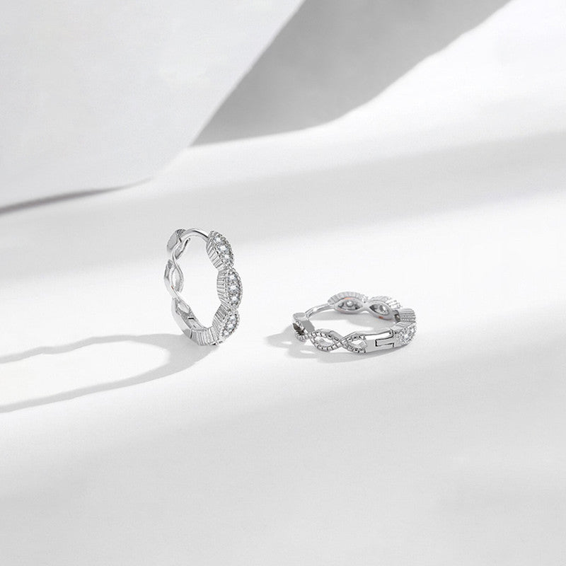 Xuping Jewelry Silver-Plated Silver Toned AD Studded Contemporary Hoop Earrings