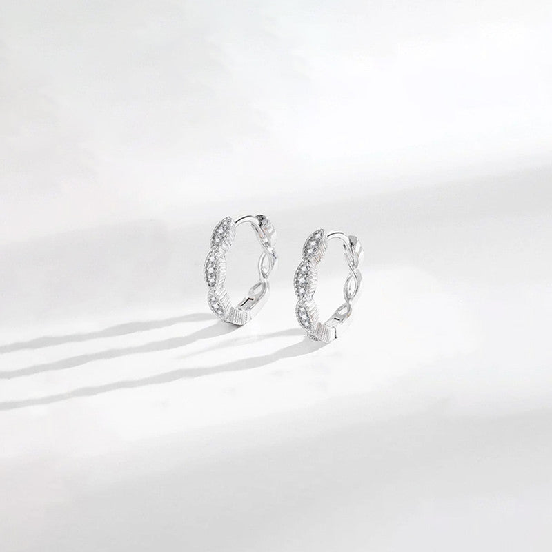 Xuping Jewelry Silver-Plated Silver Toned AD Studded Contemporary Hoop Earrings