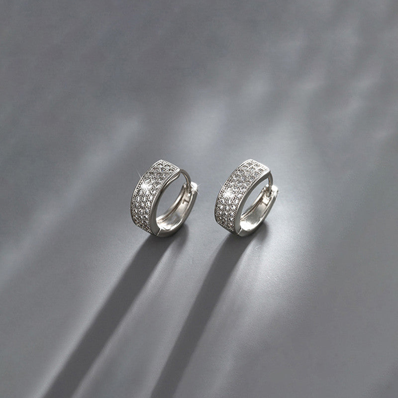 Xuping Jewelry Silver-Plated Silver Toned AD Studded Contemporary Hoop Earrings