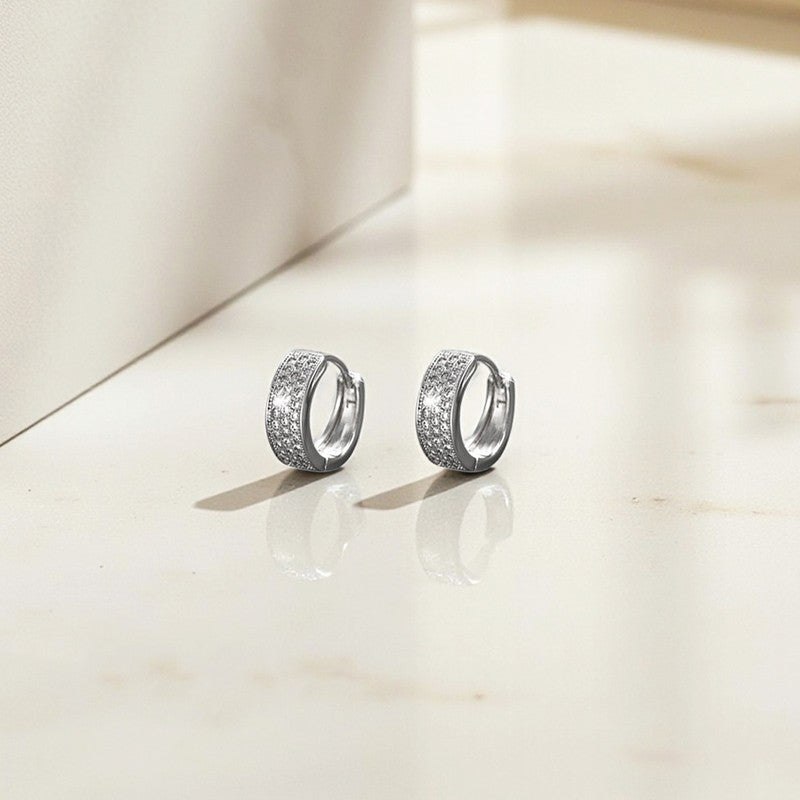 Xuping Jewelry Silver-Plated Silver Toned AD Studded Contemporary Hoop Earrings