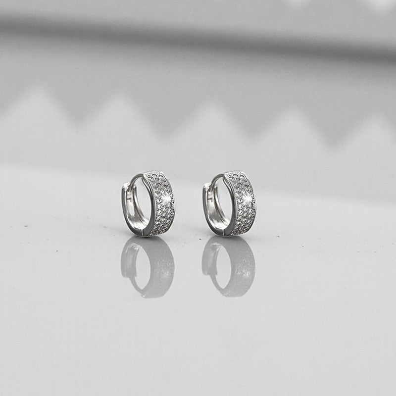 Xuping Jewelry Silver-Plated Silver Toned AD Studded Contemporary Hoop Earrings