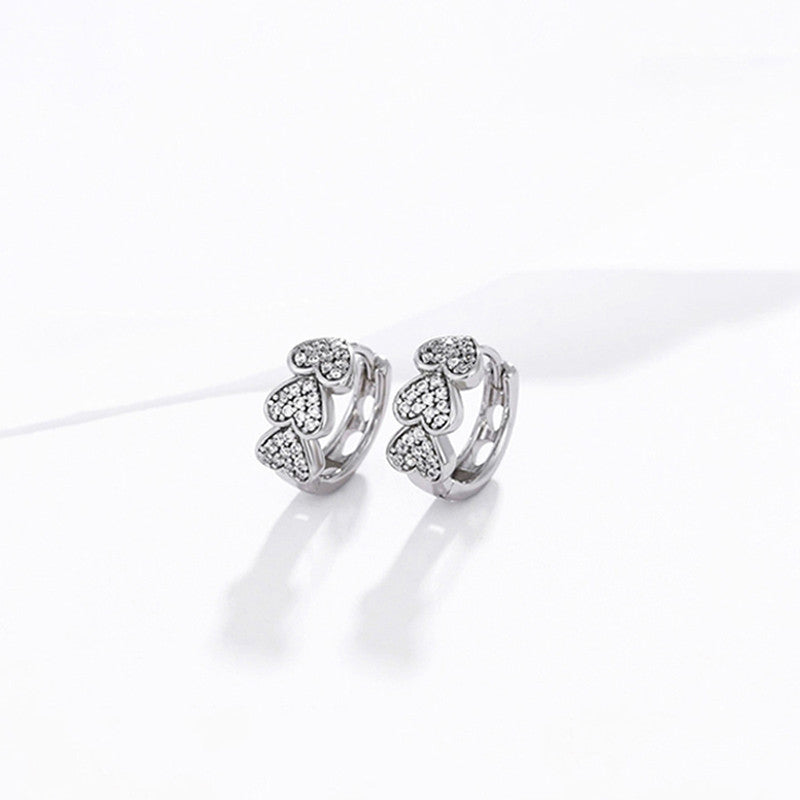 Xuping Jewelry Silver-Plated Silver Toned AD Studded Heart Themed Hoop Earrings