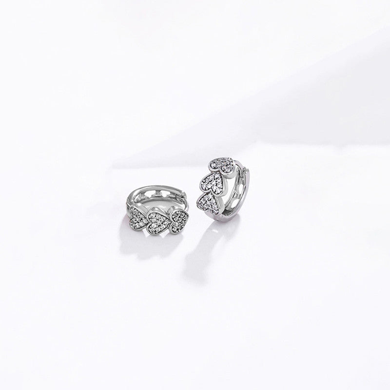 Xuping Jewelry Silver-Plated Silver Toned AD Studded Heart Themed Hoop Earrings