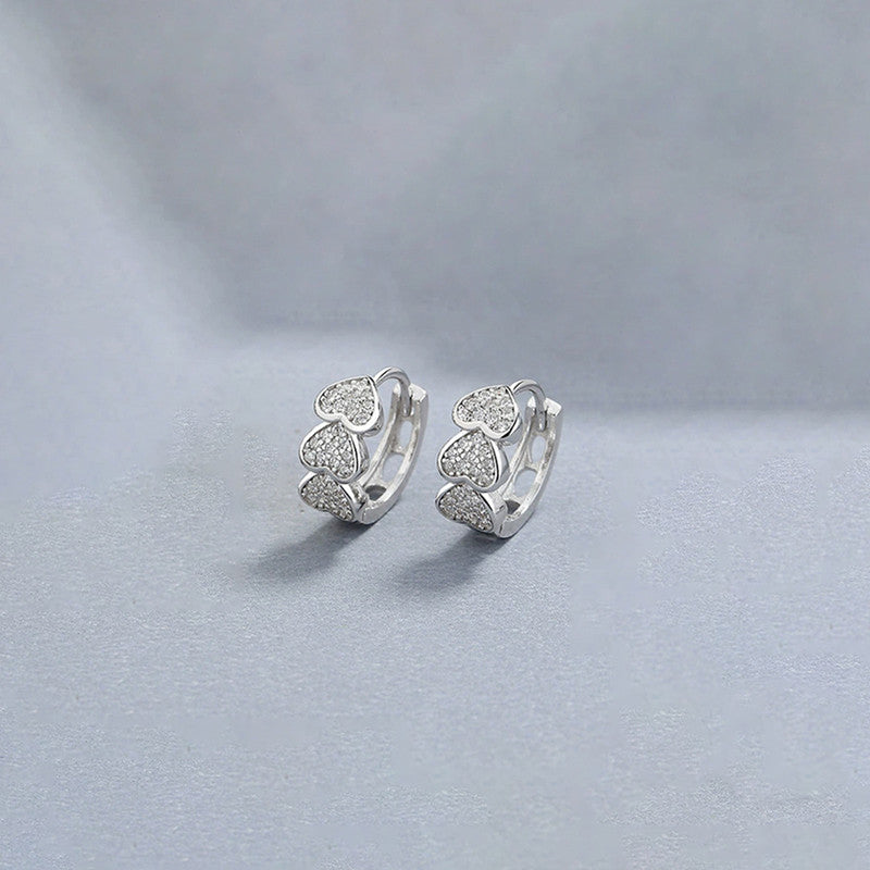 Xuping Jewelry Silver-Plated Silver Toned AD Studded Heart Themed Hoop Earrings