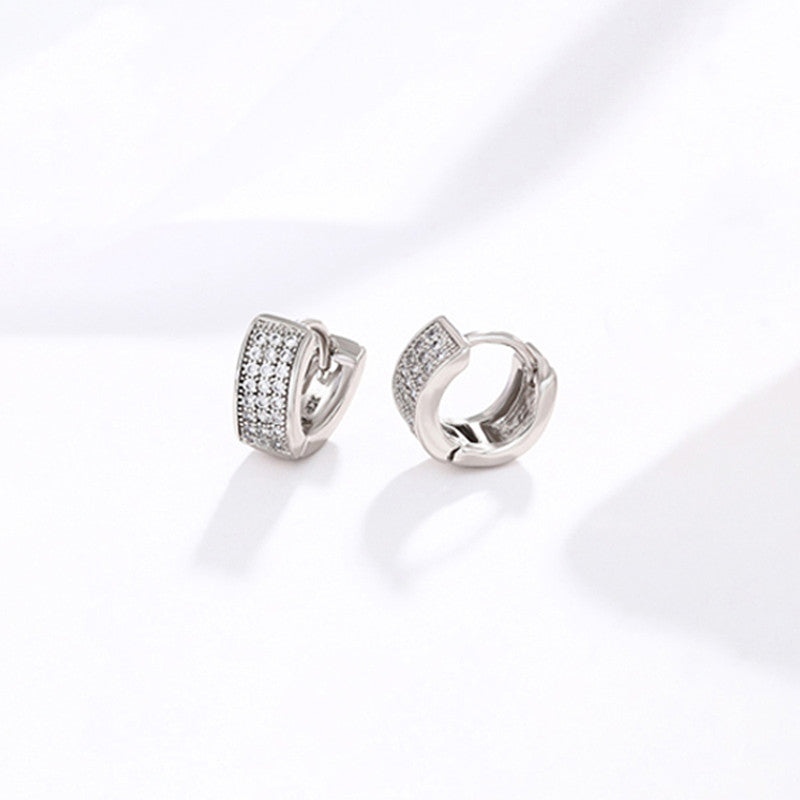 Xuping Jewelry Silver-Plated Silver Toned AD Studded Contemporary Hoop Earrings