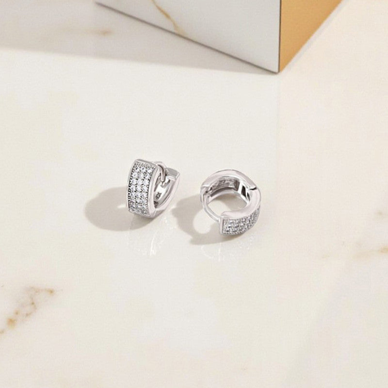 Xuping Jewelry Silver-Plated Silver Toned AD Studded Contemporary Hoop Earrings