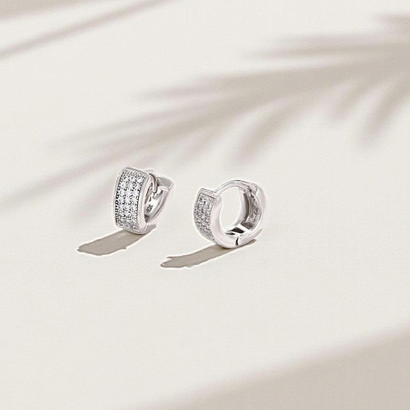 Xuping Jewelry Silver-Plated Silver Toned AD Studded Contemporary Hoop Earrings