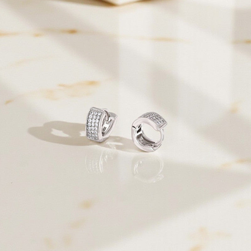 Xuping Jewelry Silver-Plated Silver Toned AD Studded Contemporary Hoop Earrings