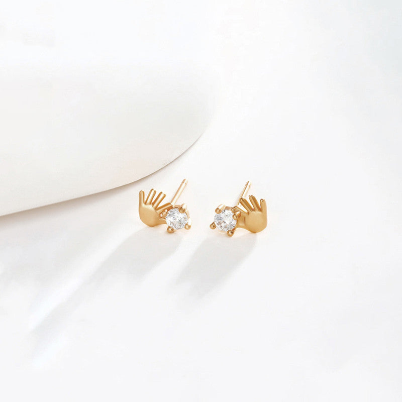 Xuping Jewelry Gold-Plated Gold Toned Hand Shaped Contemporary Stud Earrings
