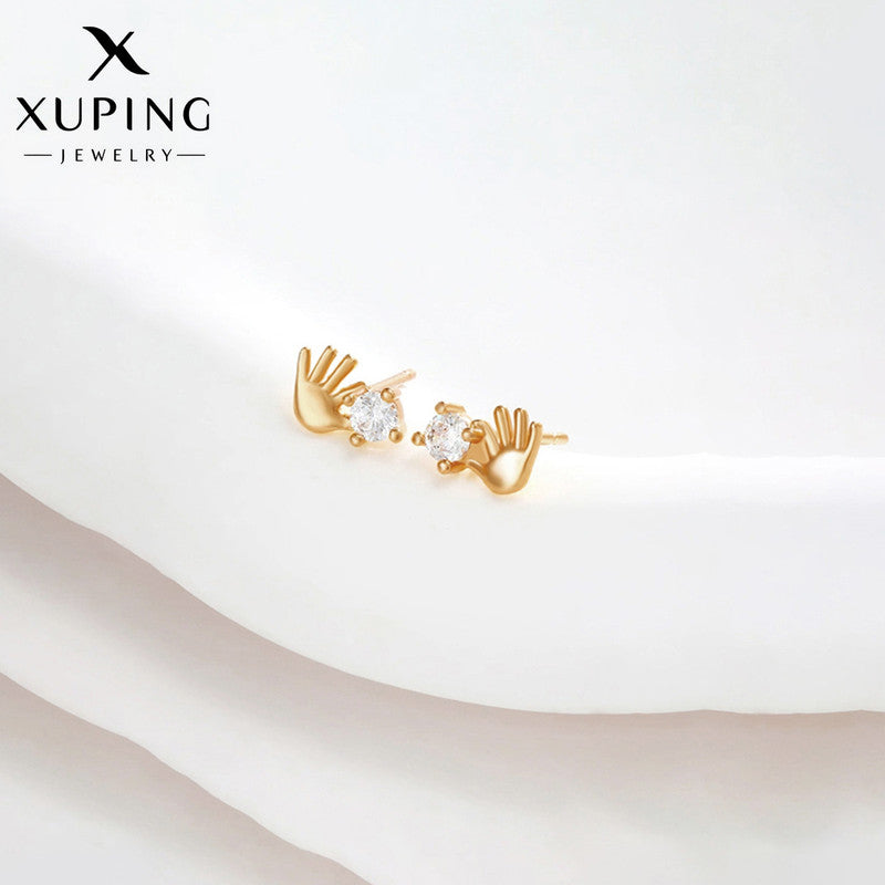 Xuping Jewelry Gold-Plated Gold Toned Hand Shaped Contemporary Stud Earrings