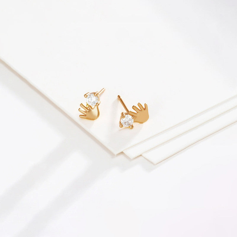 Xuping Jewelry Gold-Plated Gold Toned Hand Shaped Contemporary Stud Earrings