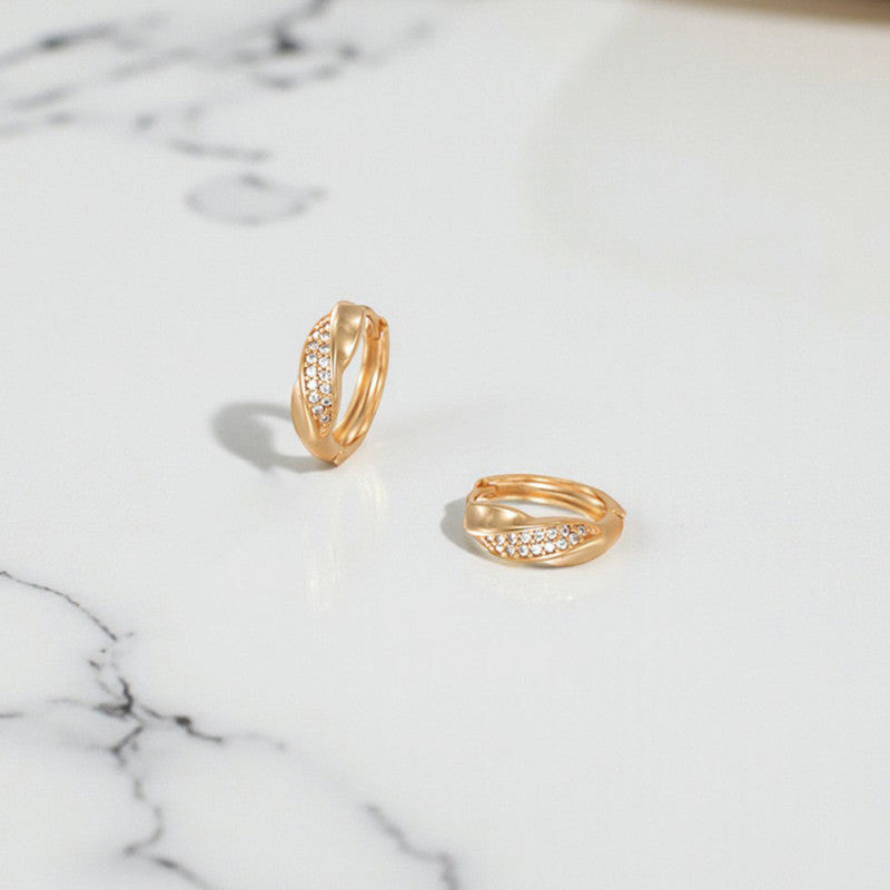 Xuping Jewelry Gold-Plated Gold Toned AD Studded Hoop Earrings