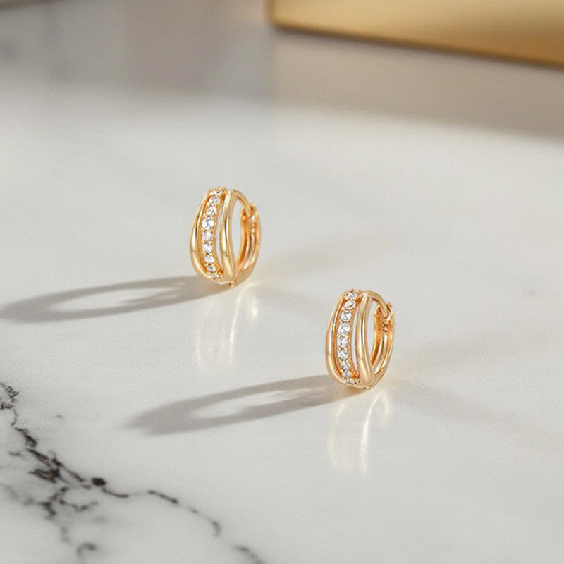 Xuping Jewelry Gold-Plated Gold Toned AD Studded Hoop Earrings