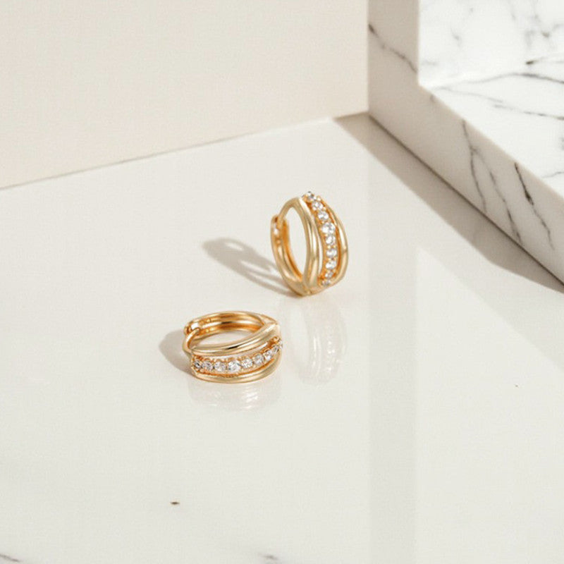 Xuping Jewelry Gold-Plated Gold Toned AD Studded Hoop Earrings