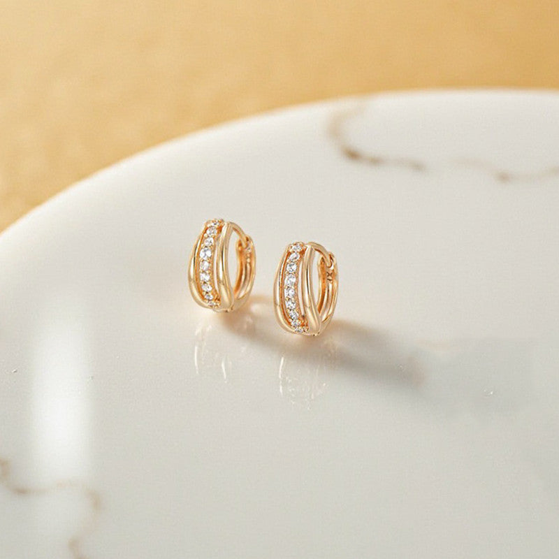 Xuping Jewelry Gold-Plated Gold Toned AD Studded Hoop Earrings