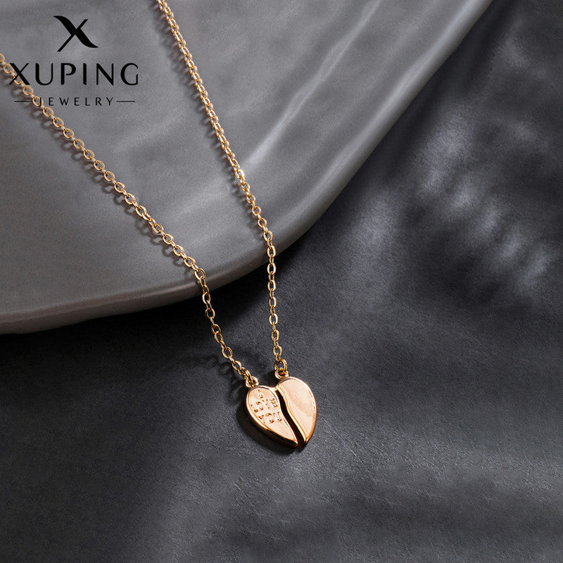 Xuping Jewelry Gold Plated Gold Toned Broken Heart Themed Contemporary Pendant With Chain