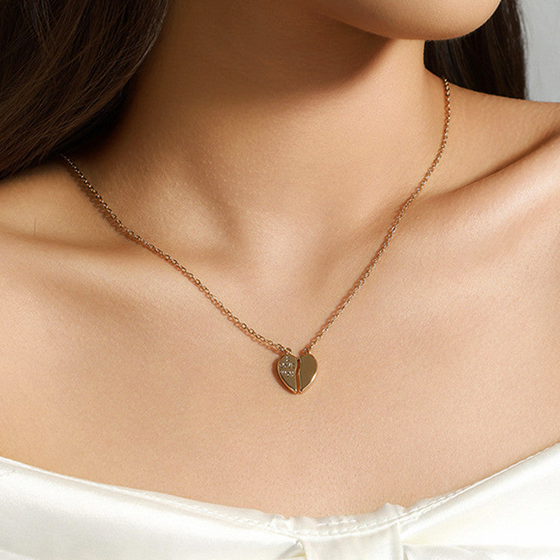 Xuping Jewelry Gold Plated Gold Toned Broken Heart Themed Contemporary Pendant With Chain