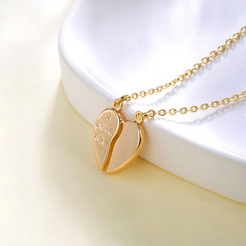 Xuping Jewelry Gold Plated Gold Toned Broken Heart Themed Contemporary Pendant With Chain