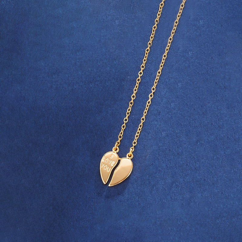 Xuping Jewelry Gold Plated Gold Toned Broken Heart Themed Contemporary Pendant With Chain