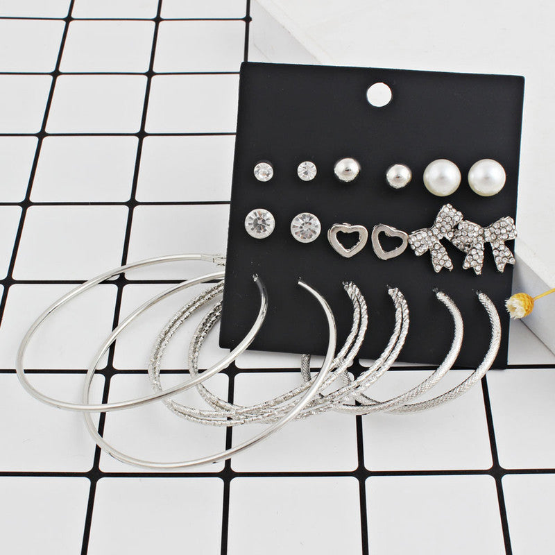 Amazing Pearl and AD Heart Note Fabulous Stud and Hoop Earrings For Women - MySmartBazaar