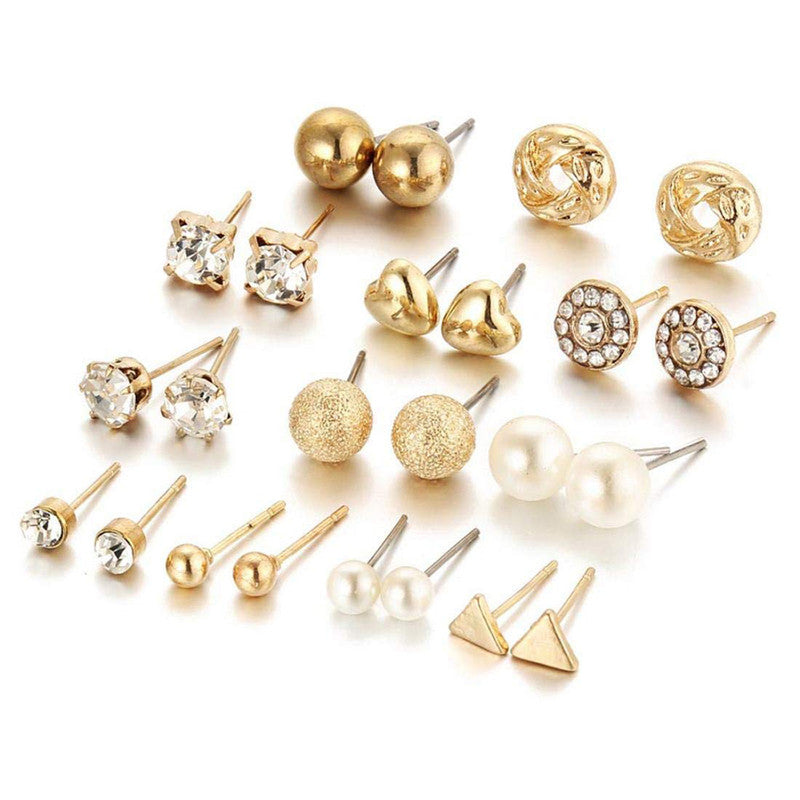 Glitzy AD Heart Round and Geometric Plushy Stud Earrings For Women - MySmartBazaar