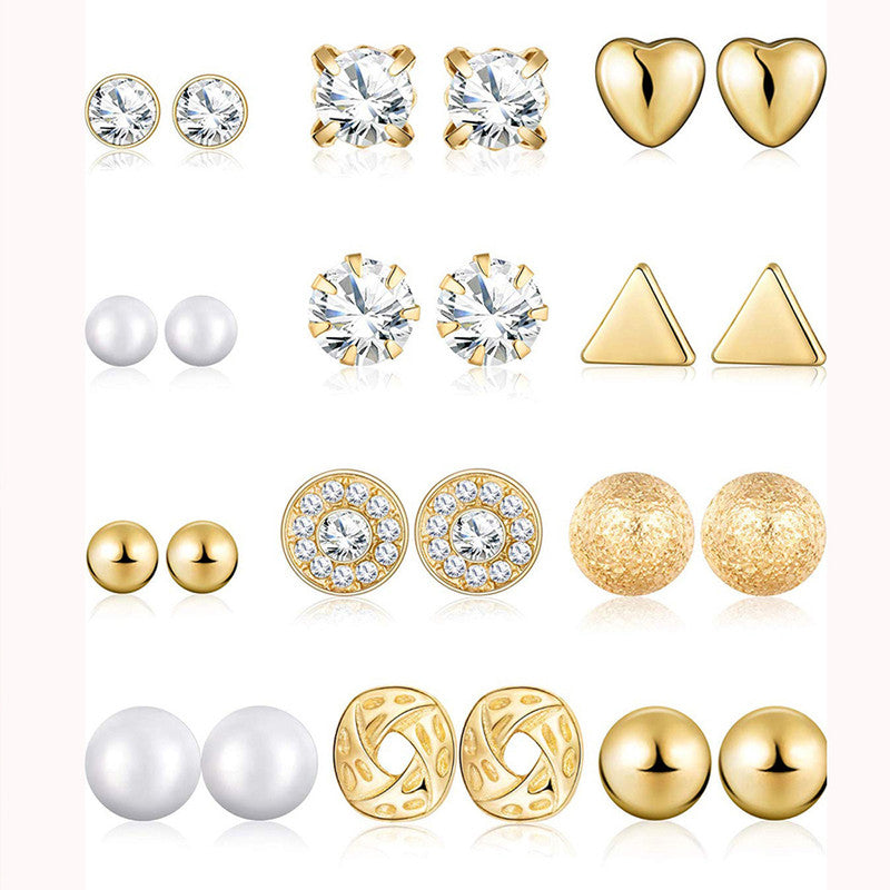 Glitzy AD Heart Round and Geometric Plushy Stud Earrings For Women - MySmartBazaar