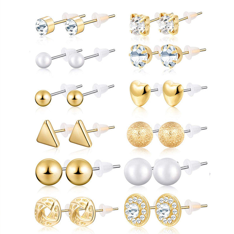 Glitzy AD Heart Round and Geometric Plushy Stud Earrings For Women - MySmartBazaar
