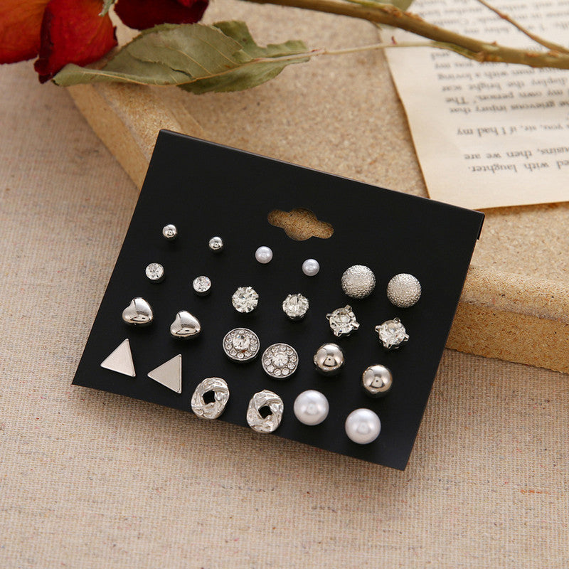 AD Heart Round and Geometric Brilliant Stud Earrings For Women - MySmartBazaar