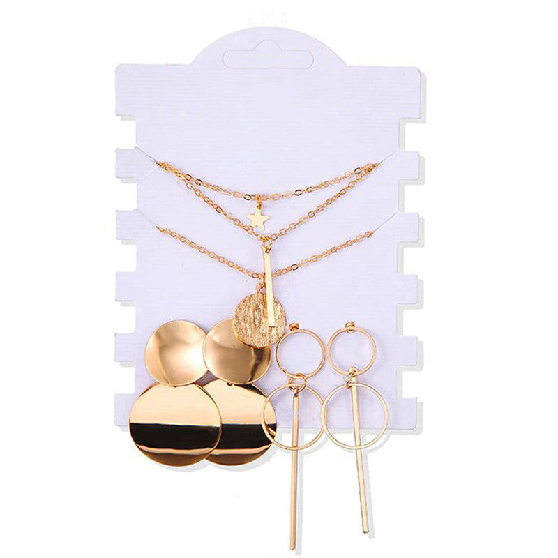 Limited Edition Set of 2 Gold Plated Drop Earrings and a Layered Necklace - MySmartBazaar