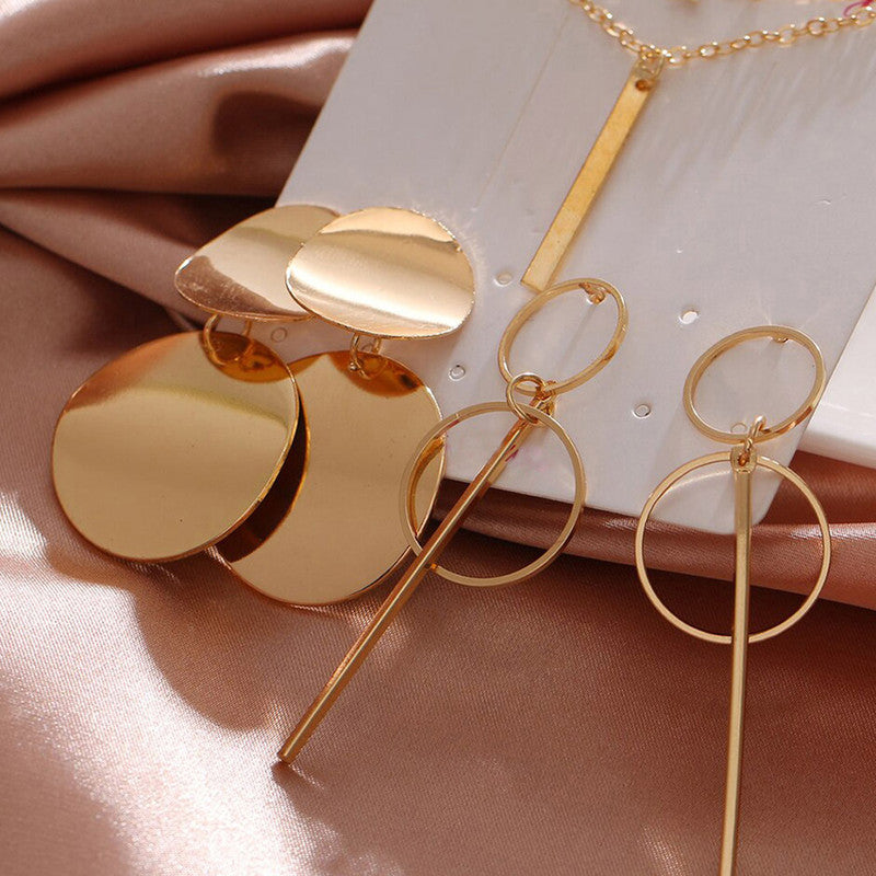 Limited Edition Set of 2 Gold Plated Drop Earrings and a Layered Necklace - MySmartBazaar