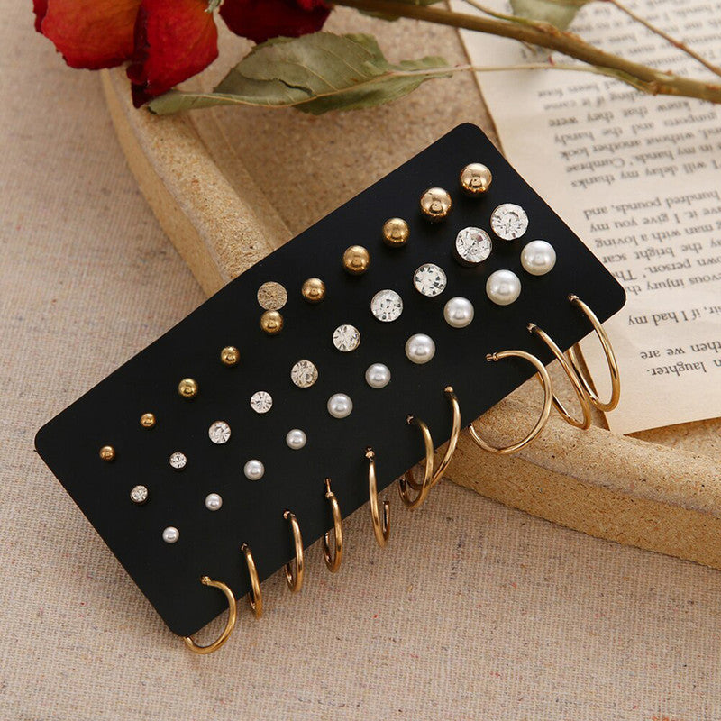 Gold Toned Gold Plated Hoop And Studs Earrings Combo For Women - MySmartBazaar