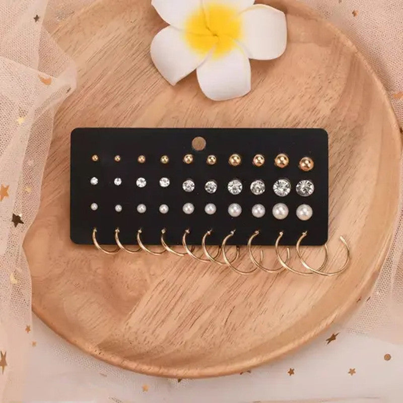 Gold Toned Gold Plated Hoop And Studs Earrings Combo For Women - MySmartBazaar