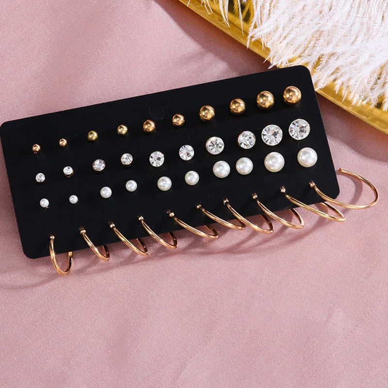 Gold Toned Gold Plated Hoop And Studs Earrings Combo For Women - MySmartBazaar