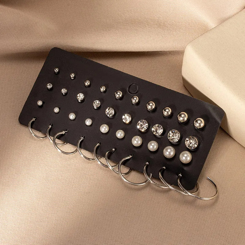 Silver Plated Hoop And Studs Earrings Combo For Women - MySmartBazaar