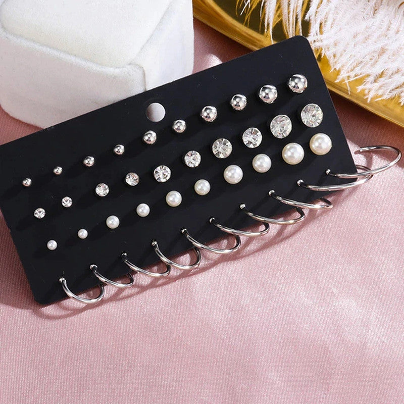 Silver Plated Hoop And Studs Earrings Combo For Women - MySmartBazaar