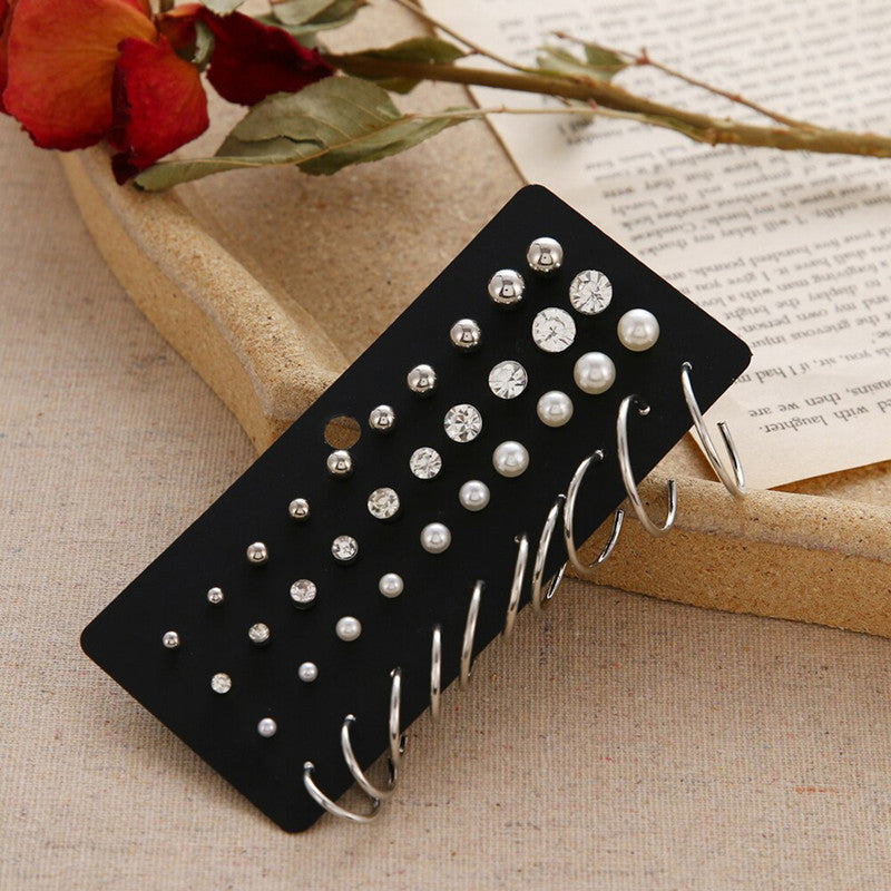 Silver Plated Hoop And Studs Earrings Combo For Women - MySmartBazaar