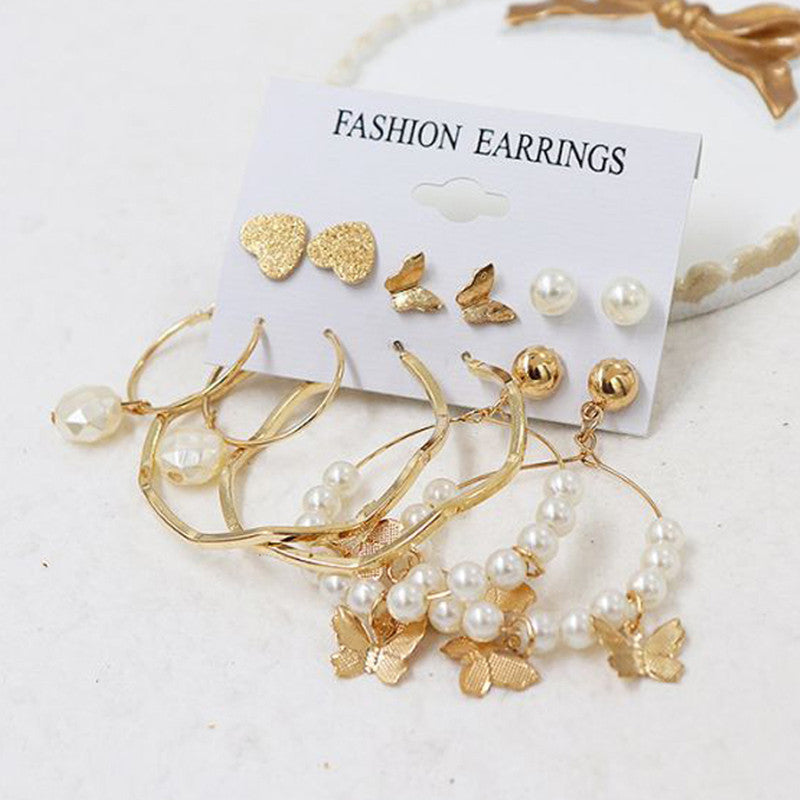 White Gold-Toned Gold Plated Earrings Combo Pack of 6 For Women - MySmartBazaar