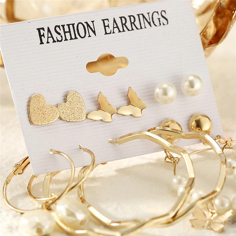 White Gold-Toned Gold Plated Earrings Combo Pack of 6 For Women - MySmartBazaar