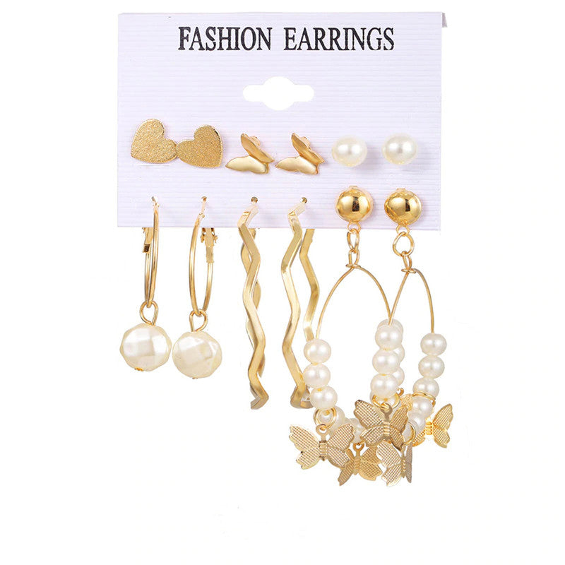 White Gold-Toned Gold Plated Earrings Combo Pack of 6 For Women - MySmartBazaar