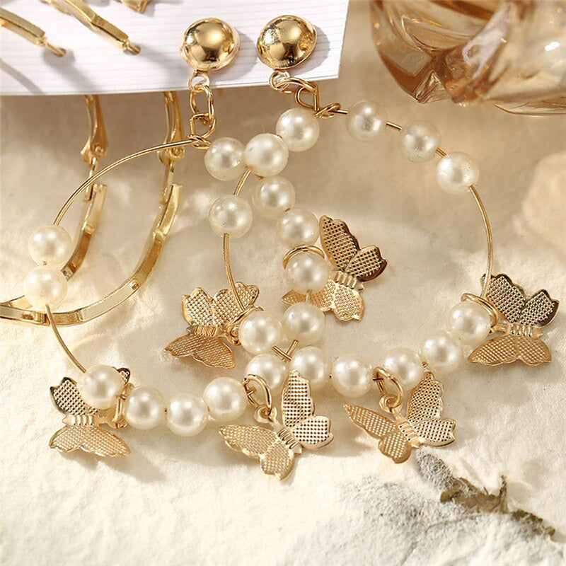 White Gold-Toned Gold Plated Earrings Combo Pack of 6 For Women - MySmartBazaar