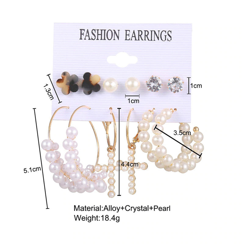 White Gold-Toned Gold Plated Earrings Combo Pack of 6 For Women - MySmartBazaar